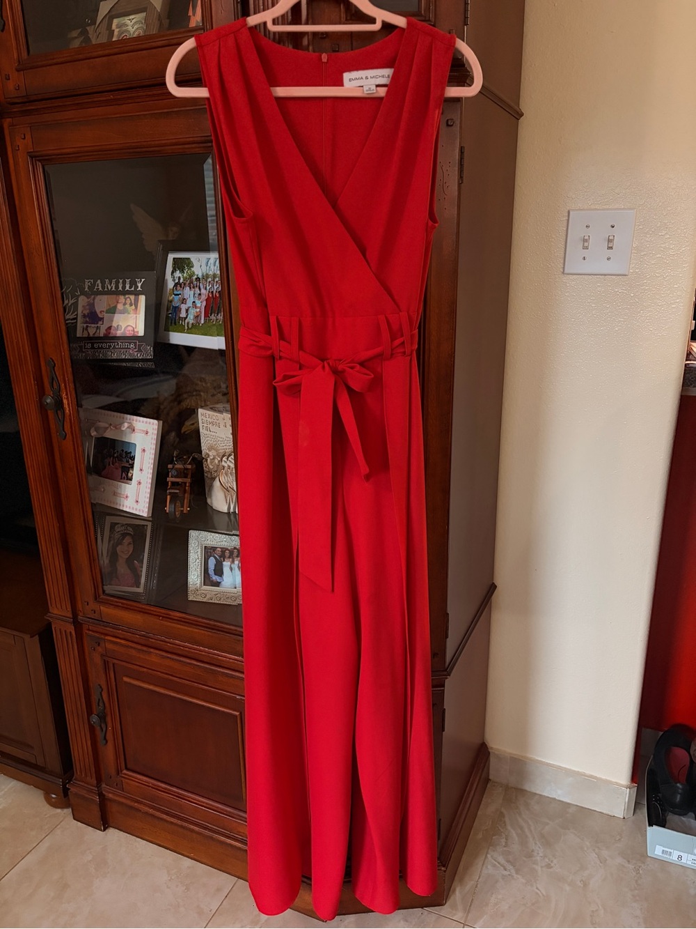 Emma & Michele Vibrant Red Wrap-Style Jumpsuit
